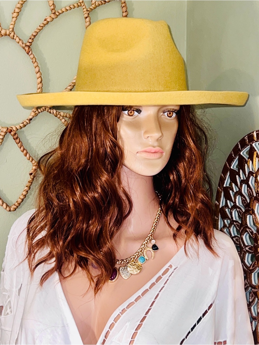 NWT Universal Thread Upturned Wide Brim Felt Fedora Hat Mustard Yellow - Picture 2 of 13